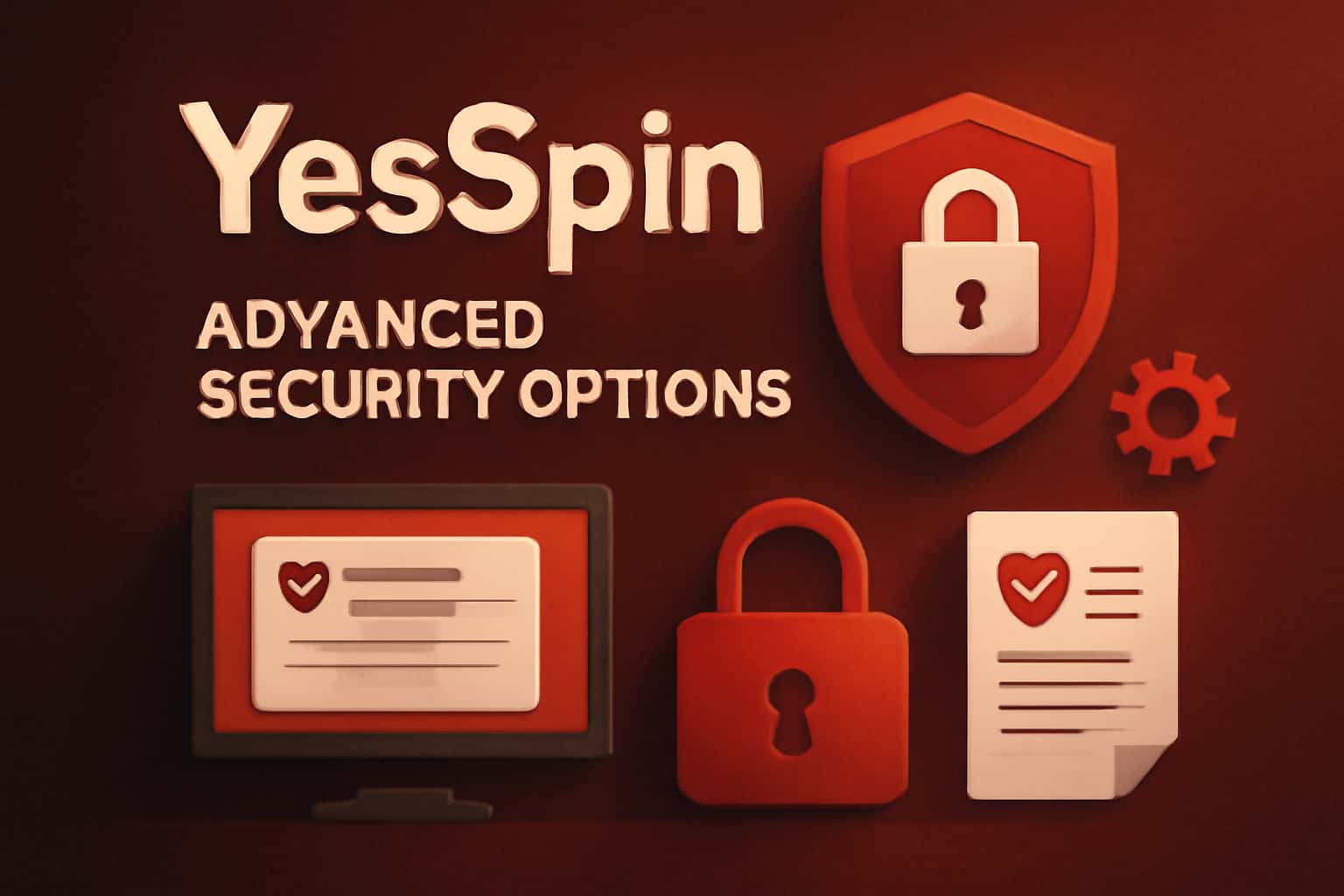 An informational graphic highlighting YesSpin Advanced Security Options with a tech-themed background.